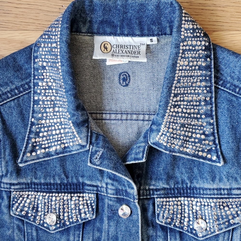 Christine Alexander embellished jean jacket vest S - Picture 3 of 6